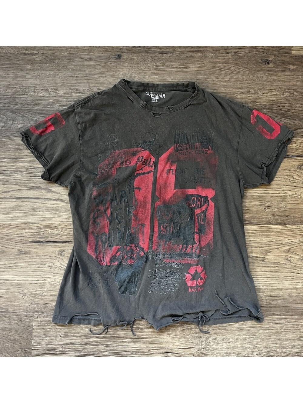 Rockstar Original Mens Distressed Graphic T Shirt Black Red Grunge Small
